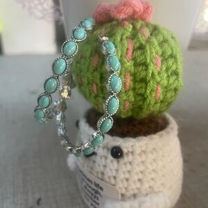 Turquoise and Silver Oval Costume Earrings